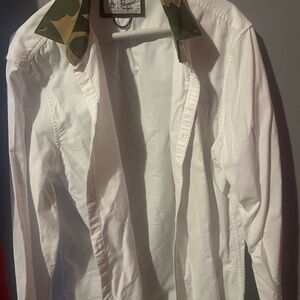 White Shirt with Camouflage Collar